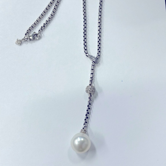 David Yurman Pearl Sterling Silver Y Drop Necklace - Picture 7 of 11